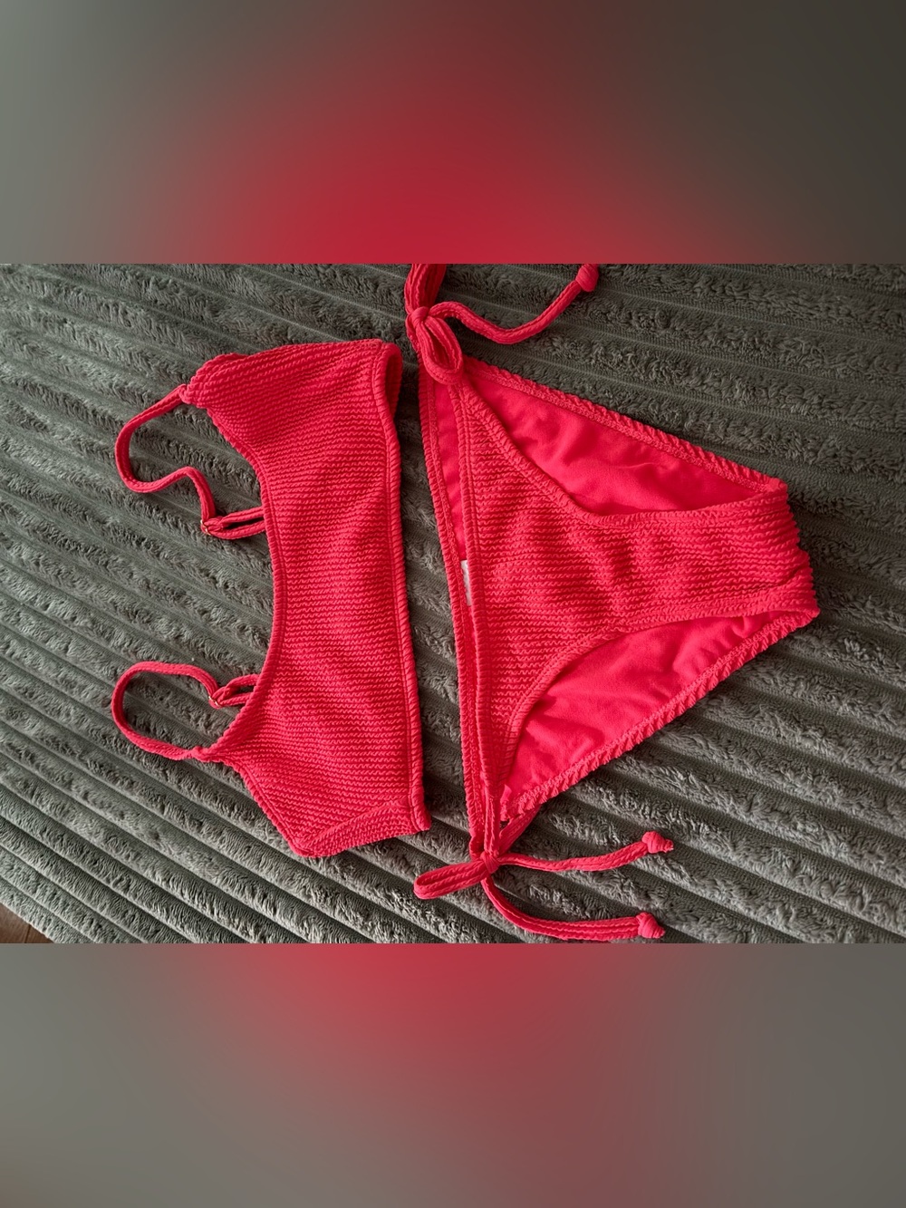No Boundaries Textured Coral Bikini Set